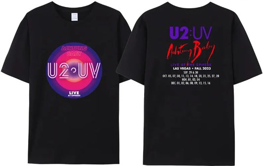 New U2 Rock Band Black T-Shirt High Quality Detailed Cotton Lettering Las Vegas Tour Loyal True Love Fans Men Women Popular Tee